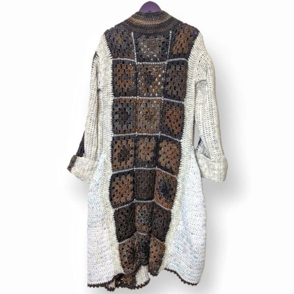 Granny Square Crochet Long Cardigan Sweater Coat Handmade - Picture 3 of 15